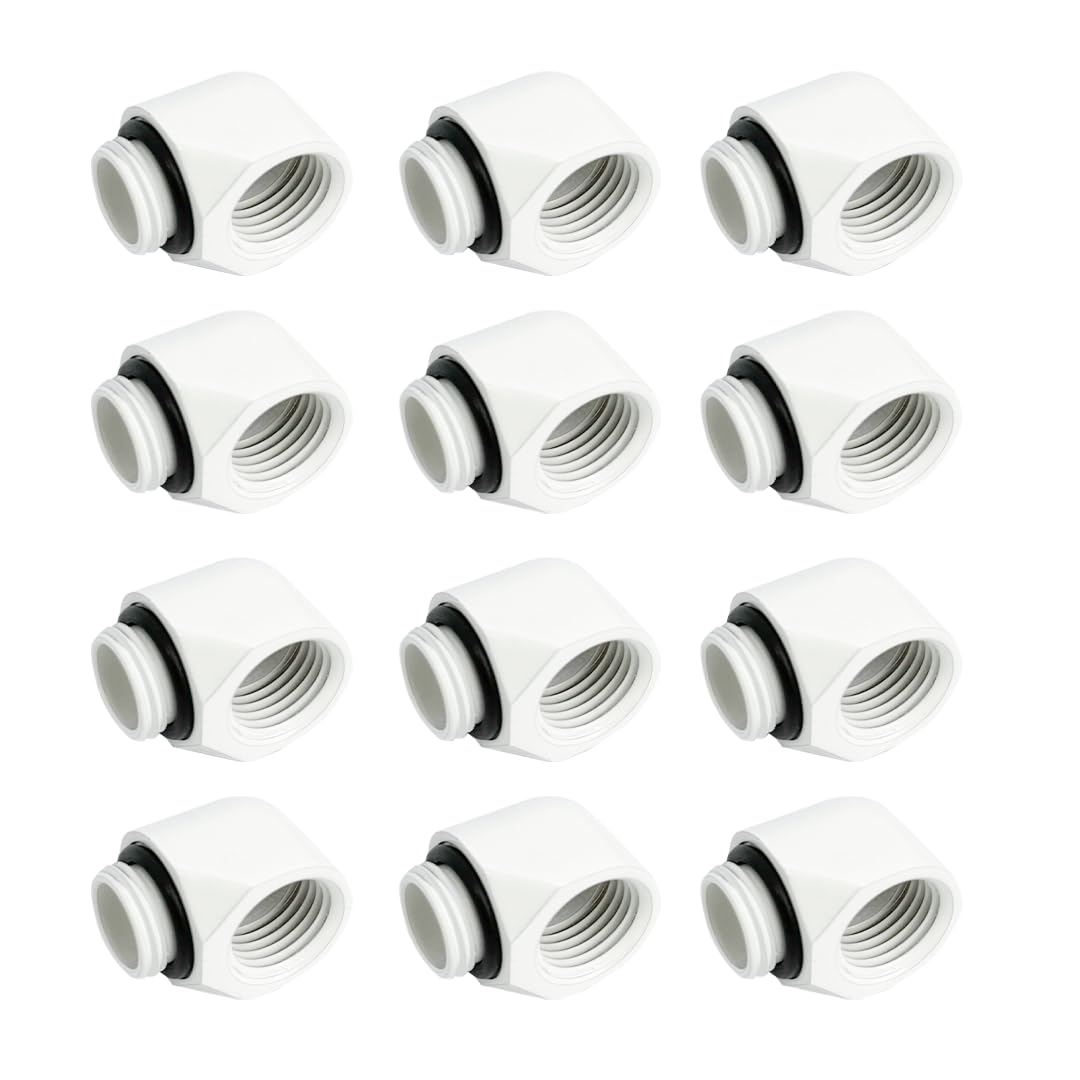 Dracaena.io 12-Pack G1/4 90° Elbow Fitting, M-F, White, Brass Water Cooling