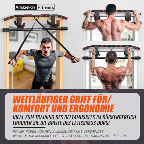 AmazeFan Klimmzugstange Türrahmen, 2024 Upgrade Pull Up Bar mit vielfältigen Griffmöglichkeiten, Mit Zusätzlichen Schlingentrainer, Universal anwendbar für die meisten Türen