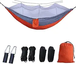 Rede de Descanso com Mosquiteiro, 260 x 140 cm, Laranja e Cinza, com Kit de Instalação