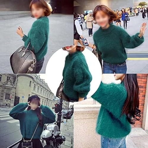 Lady Winter Angora Cashmere Blend Loose Warm Sweater Loose Solid Color Crewneck Knit Pullover Sweater2