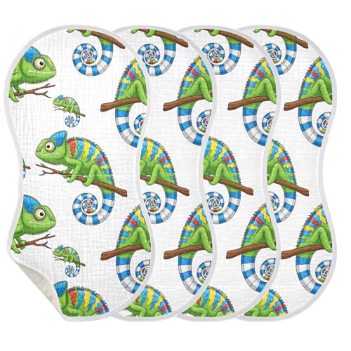 J JOYSAY Chameleon Bunch White Baby Burp Cloths for Boys Girls Large 22''x11'' Cotton 4 Layer Baby Infant Burp Cloths for Baby Drool one sizex4