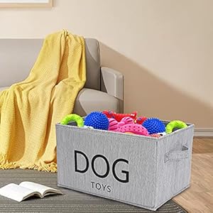   Linen-Cotton-Blend-Dog-Storage-bin-Dog-Toy-Basket-Storage-Bins-for-Dog-Toys-Perfect-for-Organizing-Pet-Toys-Blankets-Leashes-and-Food-Bamboo-Gray