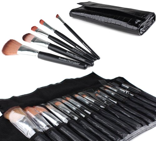 Bundle Monster New 15pc Pro Makeup Eye Shadow Brush Set + Eye Brush Case Black