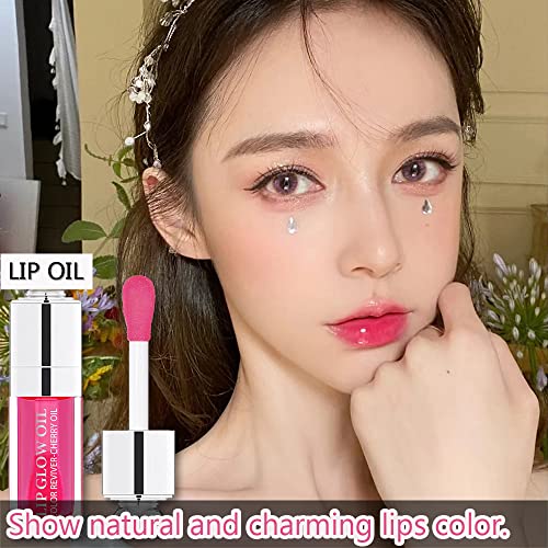 Plumping Lip Oil, Hydrating Lip Gloss Tinted Lip Balm Lip Care Transparent Toot Lip Oil, Non-Sticky Long Lasting Nourishing Lip Glow Oil Repairing Lightening Lip Lines Lip Care Products(Cherry) #TOP6