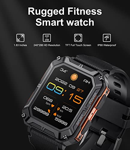LIGE Military Smart Watches for Men,5ATM Waterproof Outdoors Sport Watch with Bluetooth Call Answer/Dial,Fitness Tracker with Heart Rate/Blood Pressure Monitor,Smart Watch for iOS Android Orange - Image 4