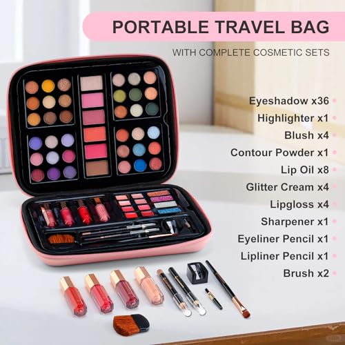 color nymph makeup for teens with reusable pink handbag all in one girls makeup sets makeup kits for girls women with eyeshadow blushes bronzer highlighter lipgloss