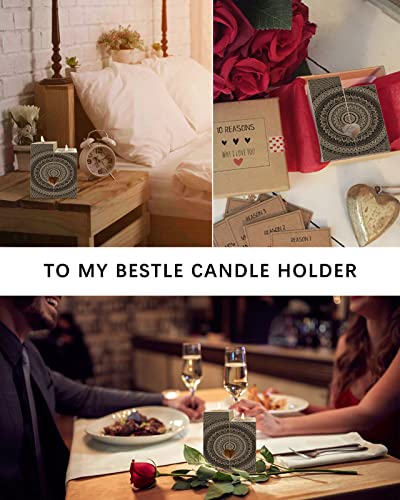 Mandala Wooden Candle Holder- Candlestick Holders With 2 Tealights, Double-Sided Print, Unique Friend Gifts Mom Gifts Sister Gift Friend Gifts For Women, Black Boho Abstract Geometric Pattern #TOP5