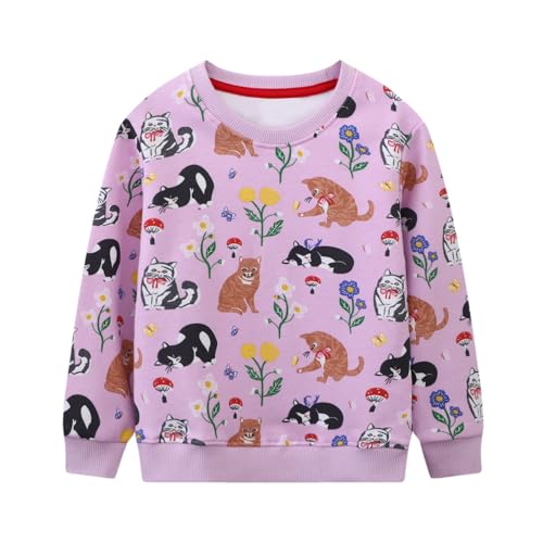 Toddler Girls Sweatshirt Cotton Crew Neck Graphic Shirts Pink Cats 5T