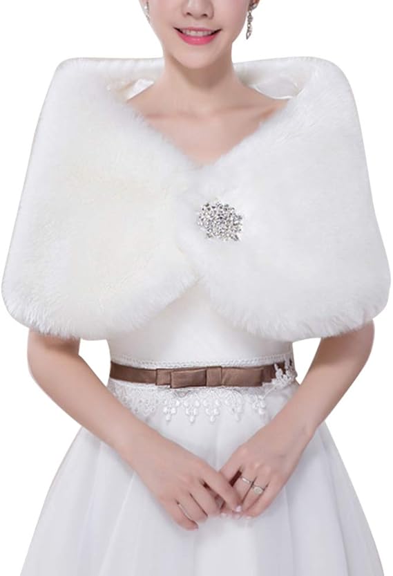 Amazon ファーケープ レデイース 花嫁 ケープ 可愛い 結婚式 肩掛け ドレスアップウェディング ボレロ カーディガン 胸元ブローチ付きフリーサイズ 2色 ホワイト カーディガン ボレロ 通販