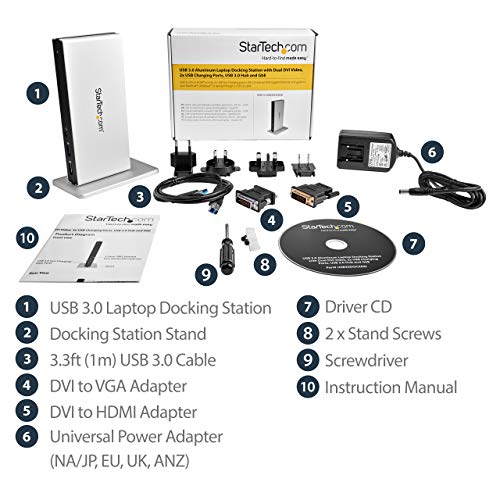 Startech.com Dual Monitor Usb 3.0 Docking Station W/ Dvi To Vga & Hdmi Adapters, 5X Usb 3.0 & Audio - Vertical Dvi Dock For Mac & Windows (Usb3Sdockdd) #TOP6
