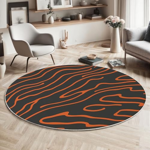 Tapis zèbre abstrait orange noir de 160 cm lavable pour salon
