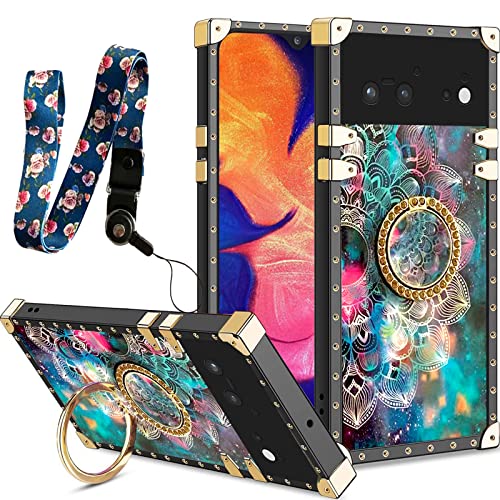 nancheng for Google Pixel 6 (6.4-inch) Phone Case Cute Flower Design Soft TPU Shockproof Cover with Ring Holder & Matching Lanyard, Stylish Protective Shell for Female