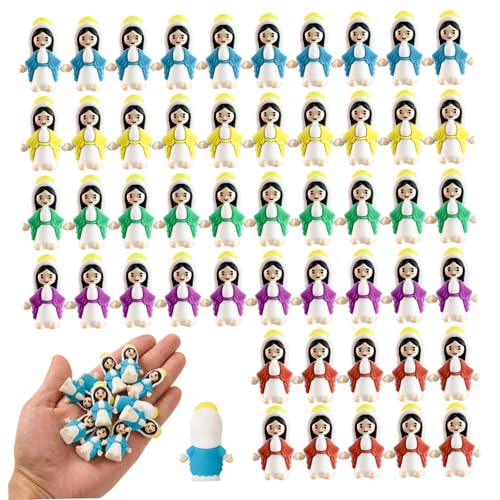 50 figuritas de la Virgen María, mini figuras de Jesús, muñeca de la Virgen María en miniatura, decoración de Cristo Salvador para ocultar recuerdos de fiestas navideñas religiosas (coloridas)