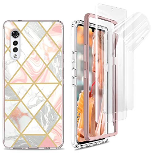 [3 Items] Jeylly For Lg Velvet Case With Screen Protector [2 Pack], Slim Stylish Marble Design Case For Women Girls, Hybrid Hard Pc Soft Tpu Shockproof Heavy Duty Sturdy Case For Lg Velvet, Rose Gold #TOP10