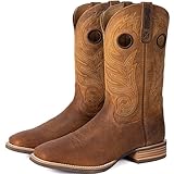 Palitutu Cowboy Boots For Men Square Toe Western Mid Calf Genuine Leather Boots Embroidered Hand Painted Classic Slip Resistant Country Boot