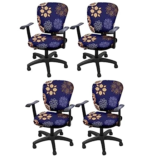 Image of Cortina Office Chair Slip Covers | Stretchable Polyester Elastic Spandex Fabric | Corporate Rotating Chair Cover | Removable Chair Case | Machine Wash | Floral Print - Purple 1 | Chair Cover Set of 4