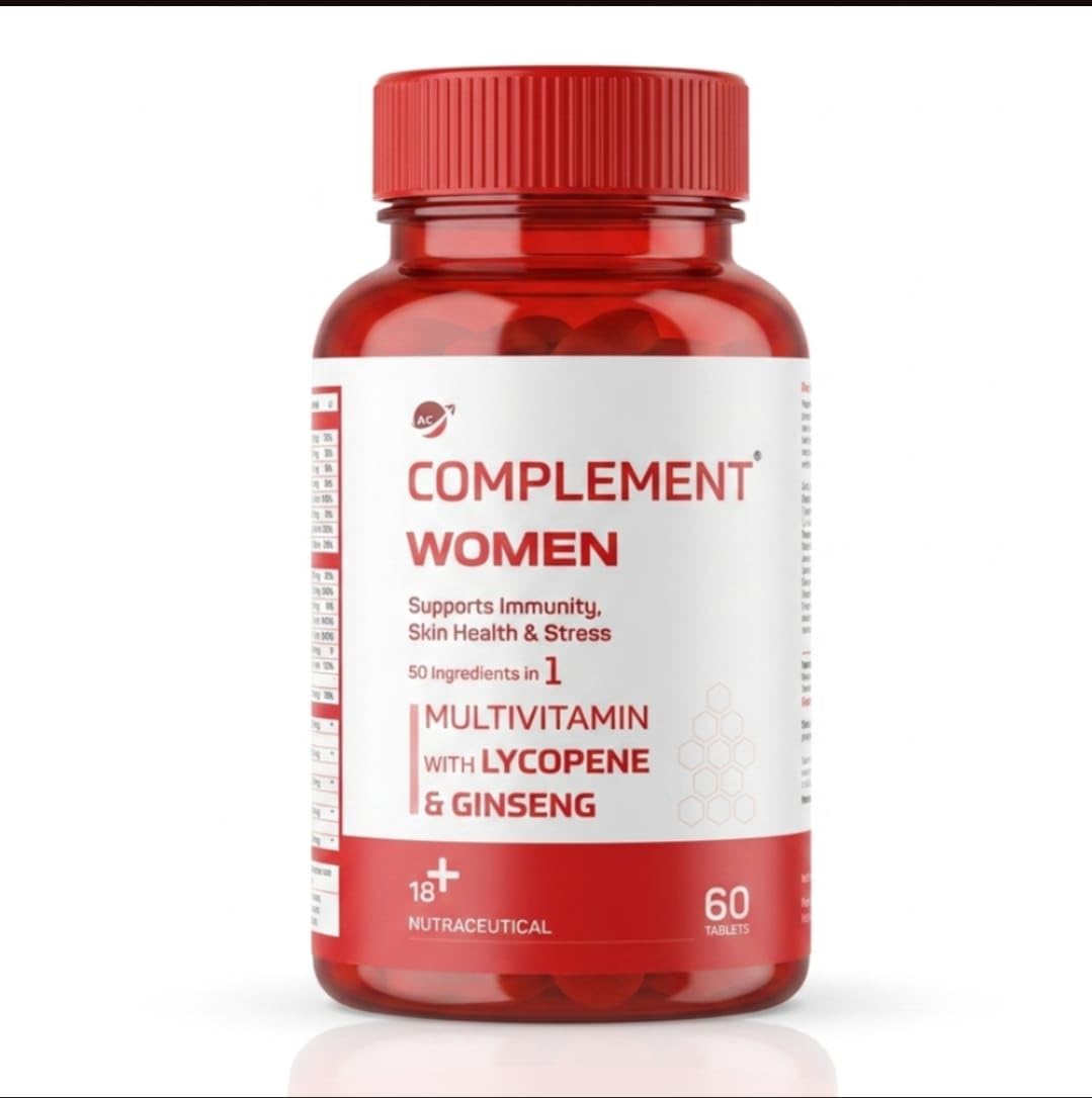 Complement Women Multivitamin Tablets with Lycopene & Ginseng | Supports Immunity, Skin Health & Stress | 60 Tablets | Nutraceutical for Women 18+-image-33