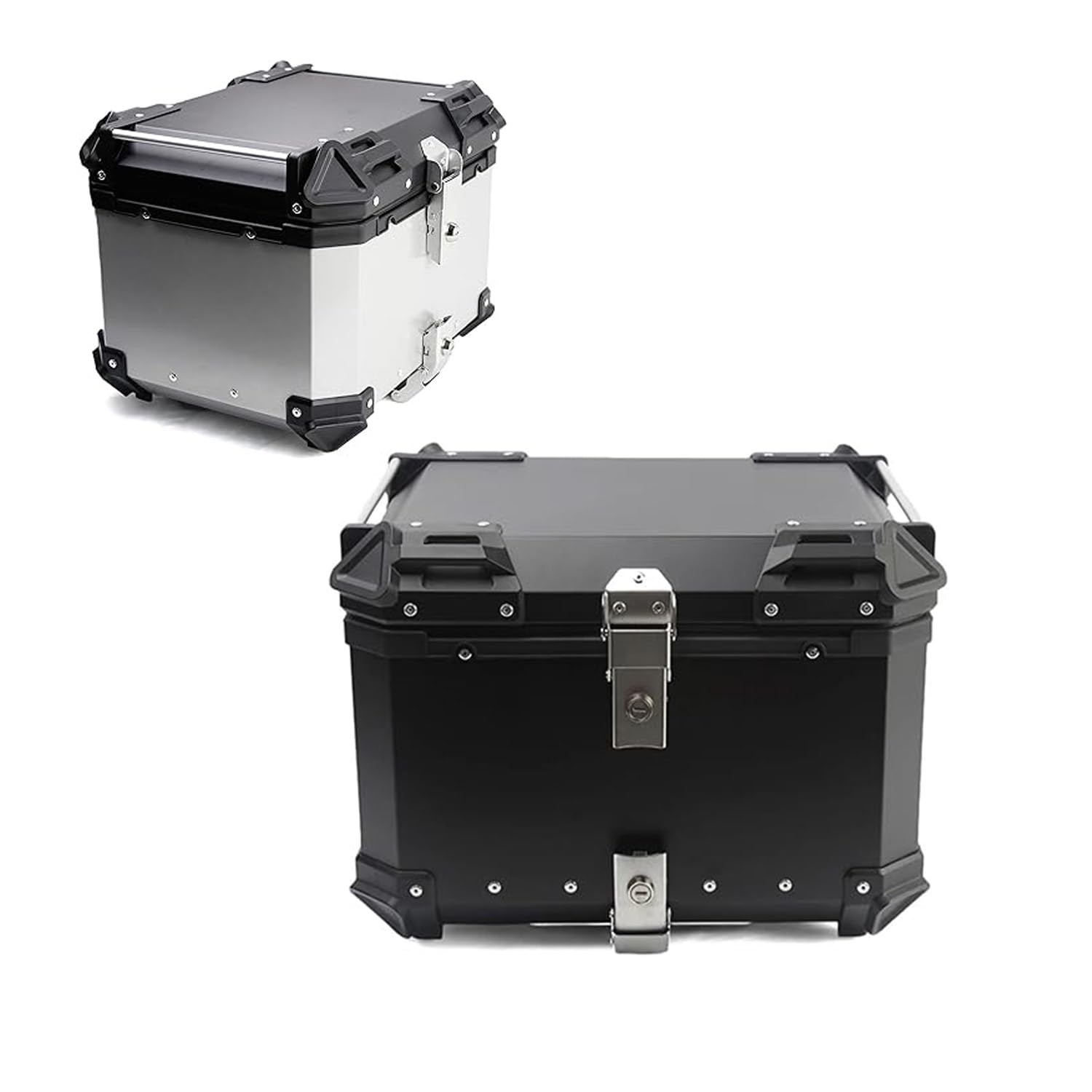 Universal Motorcycle Top Case 28L 36L 45L 55L 65L 80L 100L Motorcycle Tour Tail Box Scooter Trunk Luggage Dual-key Waterproof Carrier Aluminum Case With Mounting Hardware ( Color : Silver , Size : 80L