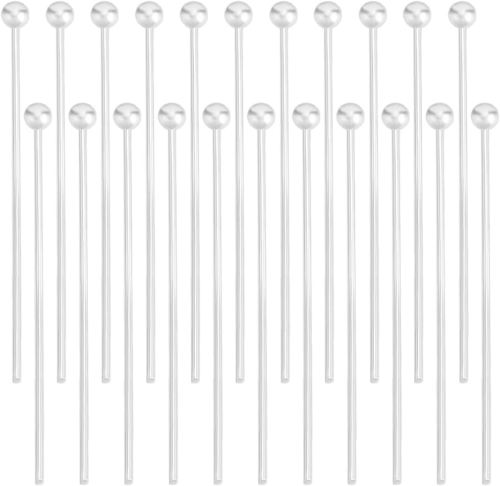 Beebeecraft 1 Box 200Pcs Ball Head Pins 925 Sterling Silver Plated Brass 50mm Earring Pins Silver Ball Pins for Jewellery Making Accessories DIY Earrings