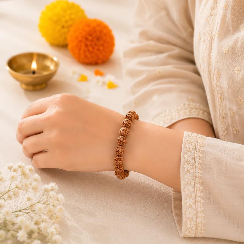 Image of Natural Rudraksha Beaded Bracelet for Men & Women | Spiritual Prosperity & Positive Energy Accessory