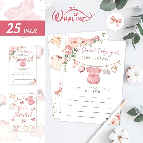 Tarjetas de papel de invitación de fiesta rosa con calcomanías redondas y sobres de alta consistencia 3