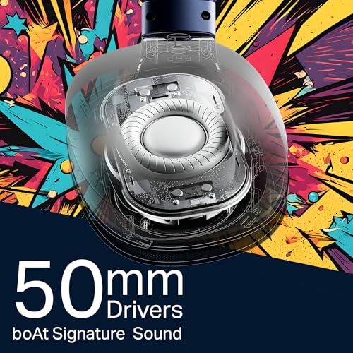 Image of Boat Rockerz Plus 550, Customizable Earcups, 100H Battery, 50mm Drivers, Dual Pair, Stream Ad Free Music via App Support, Bluetooth Headphones, Wireless Headphone with Mic (Blue Psyche)