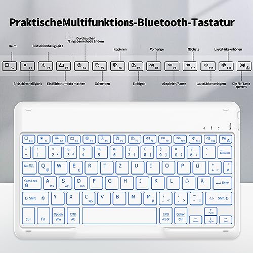 Teclado Bluetooth alemán QWERTZ blanco claro para estudiar con iPad 10 3