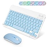 SOPPY Portable Bluetooth Keyboard and Mouse with Backlight, Rechargeable Mini Keyboard, Wireless Keyboards for iPad/Tablets/iOS/Android/Windows, UK Layout (Blue)