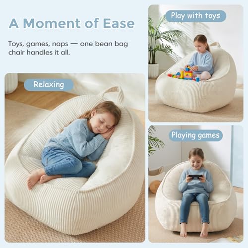 HUGHEAVEN Bean Bag Chair for Kids, Soft Bean Bag Seat for Reading, Beige - image 5