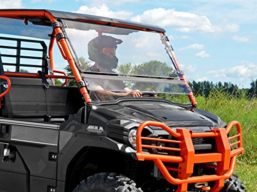 Superatv Heavy Duty Scratch Resistant 3-In-1 Flip Windshield For Kawasaki Mule Pro Fxt/Fx/Dxt/Dx (2015+) - Set To Vented, Closed, Or Open - Easy To Install - 250 Times Stronger Than Glass #TOP1