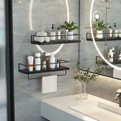 Zgo 10169-BLK Floating Shelves For Wall Set Of 2, Wall Mounted Storage Shelves With Black Metal Frame And Towel Rack For Bathroom thumb #4