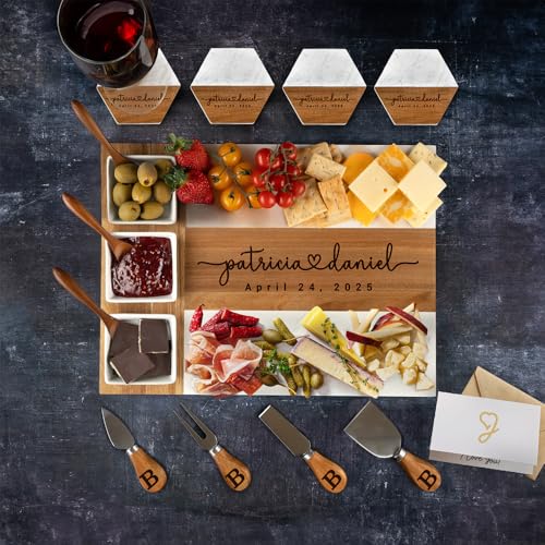 Tabla de cortar personalizada de mármol y madera rectangular miniatura 7
