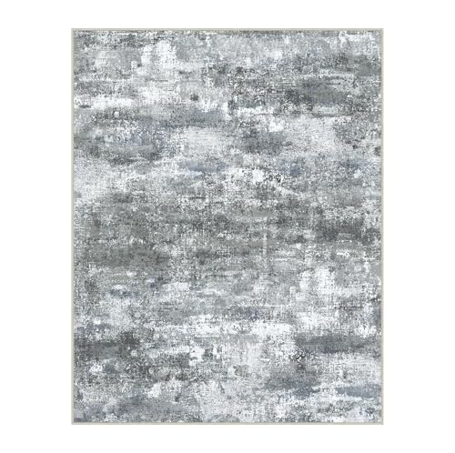 Image of BEIMO Area Rugs 8x10 for Living Room Bedroom, Modern Abstract Machine Washable Rug, Large Soft Low Pile Floor Carpet with Non Slip Backing for Dining Room, Silver Grey