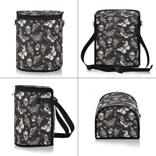 Image of MNSRUU Car Trash Can with Lid, Gothic Skull Butterfly Car Trash Bag Hanging Organizers and Storage for Front Back Seat, Leak-Proof Trash Bin