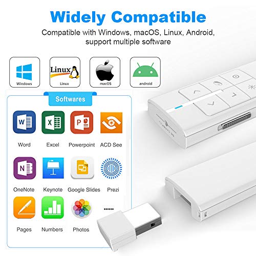 Norwii N99 Air Mouse Präsentationsclicker mit Pointer, wiederaufladbarer Clicker für PowerPoint-Präsentationen, PowerPoint-Clicker, Präsentationsfernbedienung, kabelloser Presenter, Handmaus - Weiß