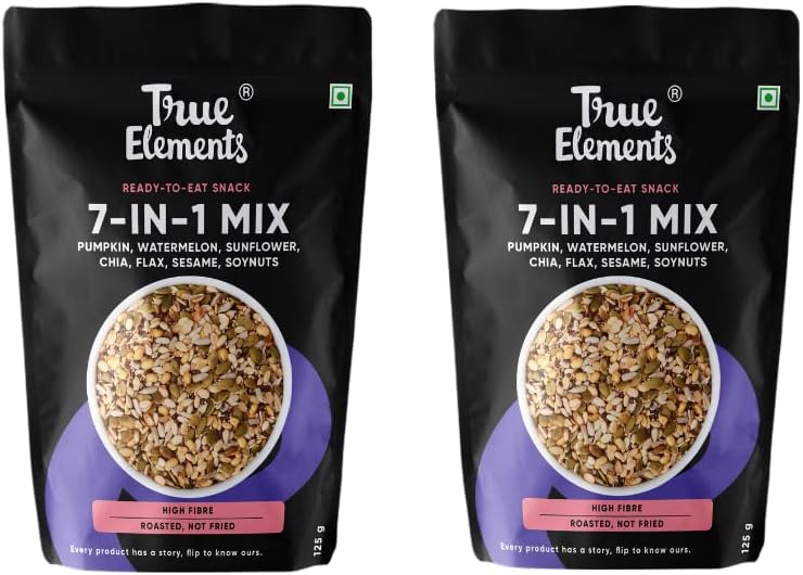 True Elements 7 in 1 Super Seeds & Nut Mix (Pumpkin, Watermelon, Sunflower, Flax, Soyanuts, White Sesame & Chia) (125g * 2) - Shiny Hair Growth Combo