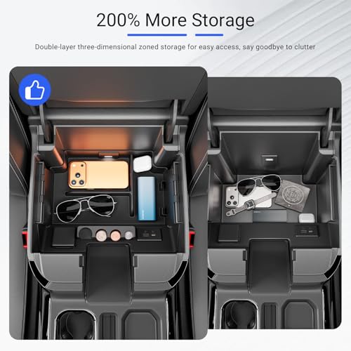Image of Center Console Organizer Compatible with 2022-2026 Chevy Silverado GMC Sierra 1500 24-26 2500 3500 Armrest Storage Organizer Tray Replacement for 2022-2026 Chevy Silverado Accessories