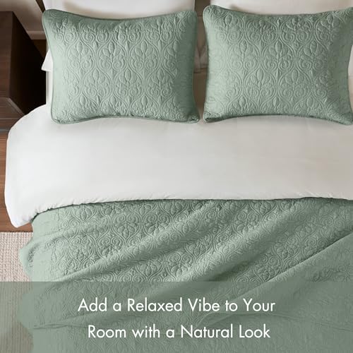 Image of Madison Park Luxurious Cotton Damask Quilt Set, 2PC Twin /Twin XL Bed Set