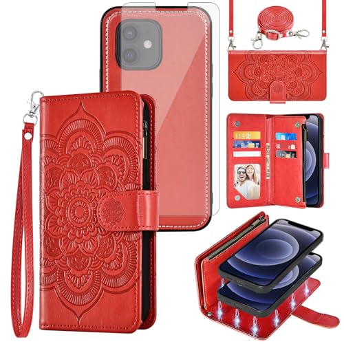 Étui iPhone 12 anti-rayure avec verre trempé et portefeuille zippé sécurisé