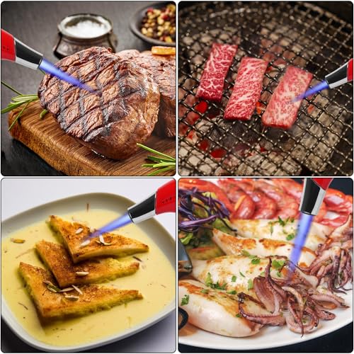 Image of TBTEEK Butane Torch T901, Kitchen Torch Cooking Torch with Safety Lock & Adjustable Flame for Cooking, BBQ, Baking, Brulee, Creme, DIY Soldering(Butane Not Included), Red