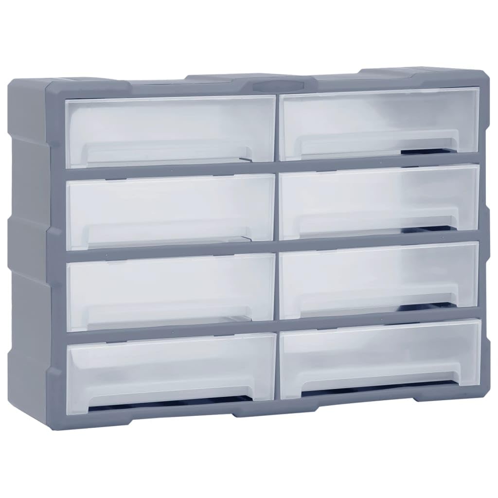 Wielofunkcyjny organizer do szuflad z 8 dużymi szufladami, 52 x 16 x 37 cm, tworzywo sztuczne PP do przechowywania narzędzi, skrzynka asortymentowa do warsztatu, garażu, piwnicy, wytrzymały i