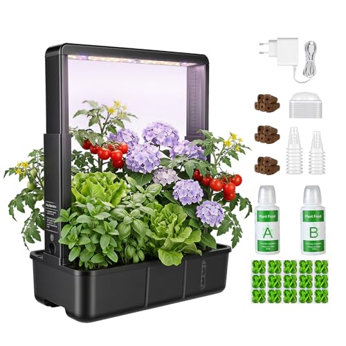 ERWEY Kit de Système de Culture Hydroponique, Potager Interieur 15 Pods, Lampe LED 15 W Plein Spectre Intégrée, Smart Garden Intérieur pour Maison,...