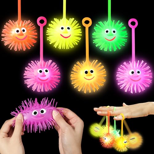 ClassyWhimsy 12PCS LED Puffer Balls Bouncy Light Up Ball for Kids 4-12 Toy Stress Ball Flashing Sensory Puffer Toy Glow in The Dark for Classroom Stuffer Sprizes Bulk Kid Pinata Fillers Party Supplies