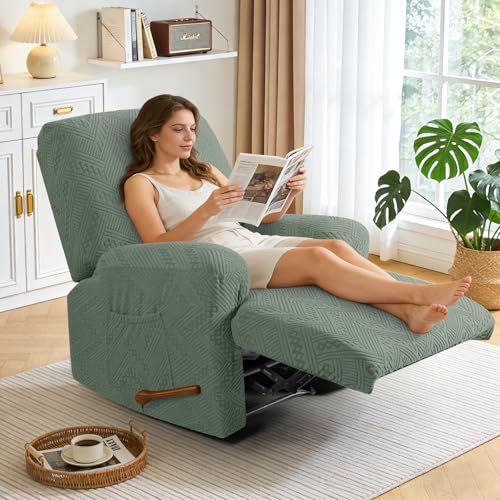 Image of Ruaozz Recliner Sofa Covers Oversized Recliner Chair Covers Recliner Covers for Reclining Chair with Pockets Washable Furniture Protector with Elastic Bottom (1 Seater-X Large, Sage Green)
