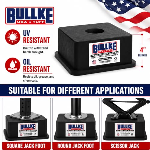 Image of BULLKE Square Trailer Jack Blocks 2-Pack, USA-Made Heavy Duty RV Leveling Blocks, Stabilizing Jack Pads for Camper, 5th Wheel, Tongue Jack, Post Jack, Foot Jack & Scissor Jack, Recycled Plastic