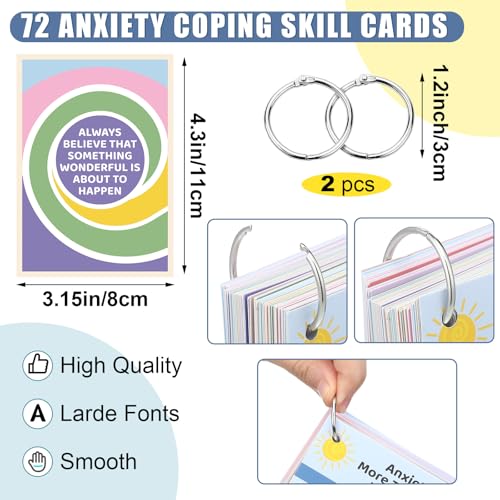 72 Pcs Anxiety Coping Skill Cards Social Anxiety Relief & Self Care Flashcard with Metal Binder Rings Coping Strategy Therapy Cards for Family University and Office (4.3 x 3.2 Inches) - Image 4
