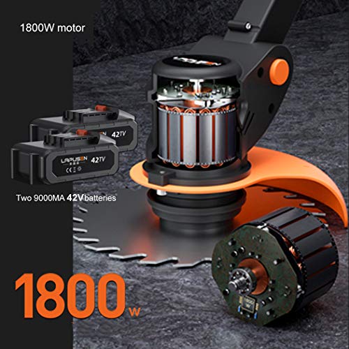 Aozu 42V 9000MA Battery Grass Trimmer, 1800W Powerful Electric Strimmers with Metal Blade,Telescopic Cordless Garden Edger Cutter Garden Lawn Mower,15 cm Cutting Width