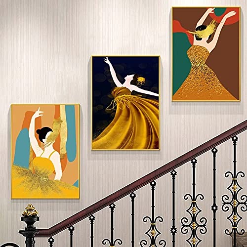 Toile Peinture Figure Déesse Or 3 Pèces pour Déco Salon Chic