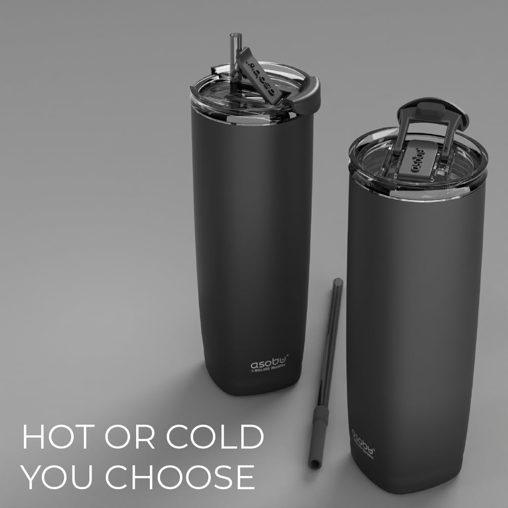 asobu Puramic Aqualina - with Interchangeable Hot and Cold Lid and Built in Straw, 20 Ounce (Black) - Image 2