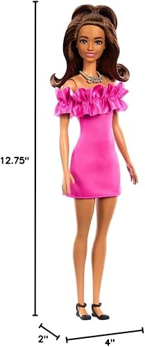 Miniatura 7 de Barbie Fashionistas - Muñeca #217 con cabello ondulado marrón medio hacia arriba y vestido rosa, muñeca coleccionable de moda 65 aniversario